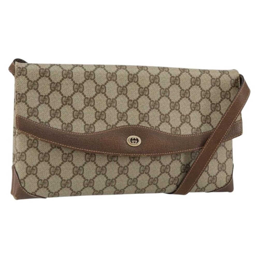 Authentic GUCCI GG Supreme Shoulder Bag PVC Beige Gold 56 02 504